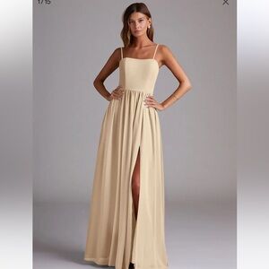 Azazie Calianna champagne a line chiffon convertable dress- size A2
